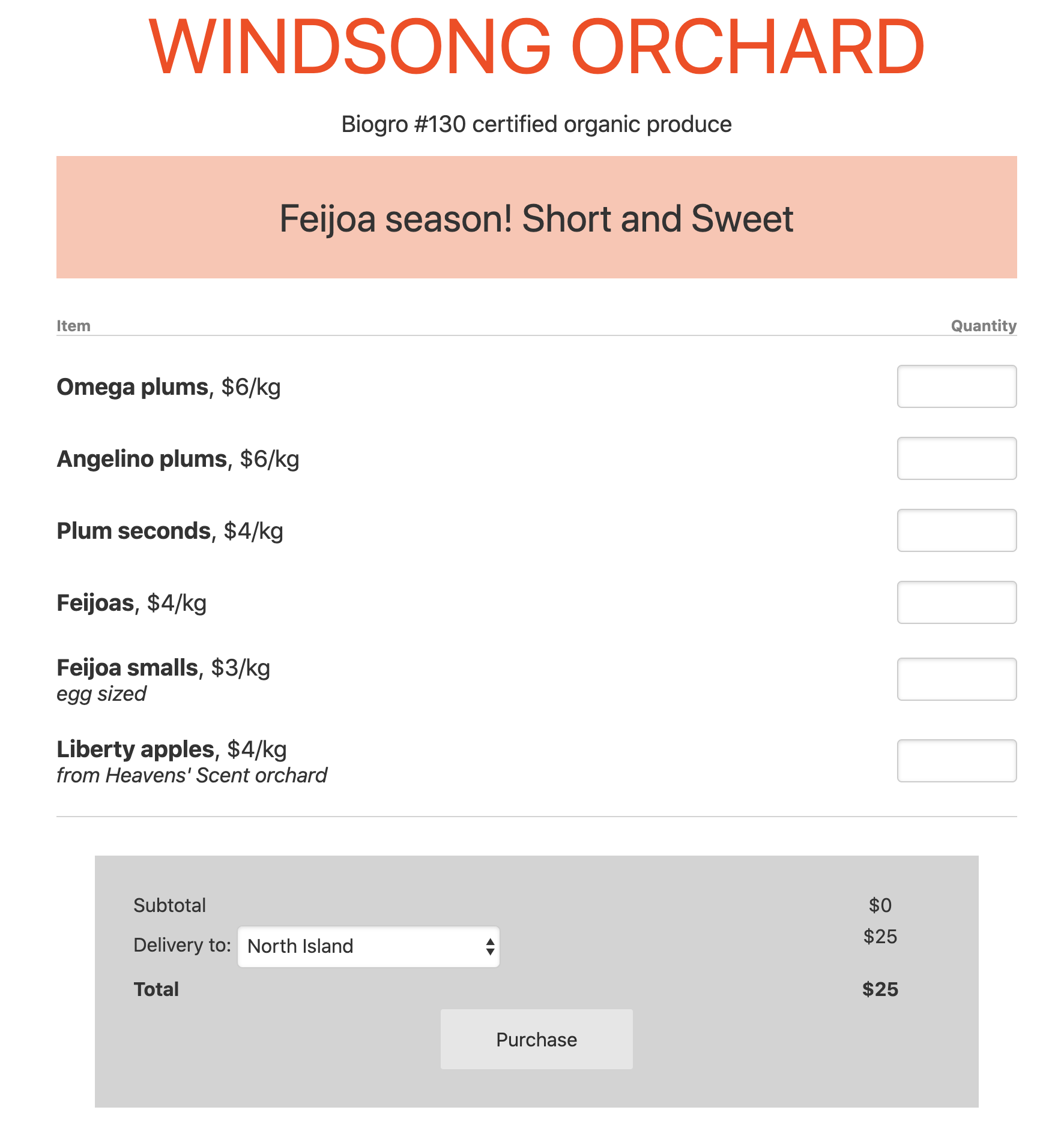 Windsong Orchard page on Storefront.nz